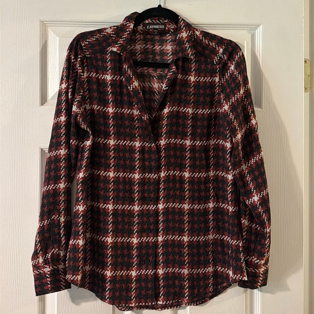 Orange, black and white Express size small button up portfolio shirt